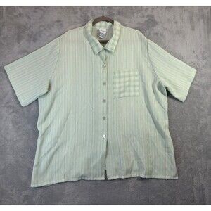 Koret Shirt Womens 26W Green Striped Button Up Front Pocket Casual Plus Size Top